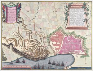 Kaart van het Beleg van Barcelona in april 1706