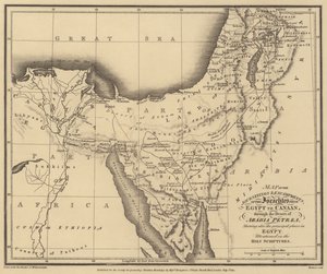 Kaart van de reizen en kampen van de Israëlieten van Egypte naar Kanaän, door de woestijn (gravure) door English School