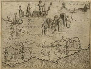 Kaart van Zuid-Engeland, inclusief Londen, Surrey en Sussex