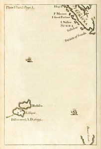 Kaart met de locatie van Lilliput uit de eerste editie van Reizen naar verschillende afgelegen landen van de wereld, beter bekend als Gullivers Reizen door Jonathan Swift door English School