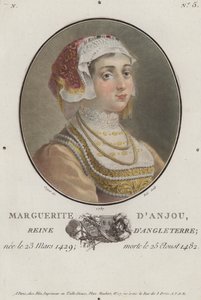 Margaretha van Anjou, koningin-gemalin van koning Hendrik VI van Engeland (gekleurde gravure) door English School