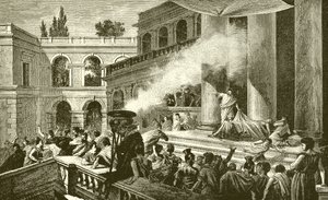 Marcus Antonius toont het volk het lijk van Caesar door English School