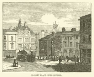Marktplein, Huddersfield (gravure) door English School