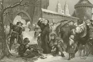 Maarten Luther verbrandt de pauselijke bul