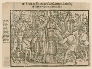 Martelaren verbrand in Smithfield (gravure) door English School