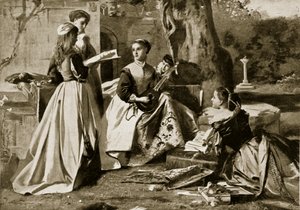 Mary Queen of Scots in een kloostertuin, illustratie uit Hutchinsons Story of the British Nation, ca. 1923