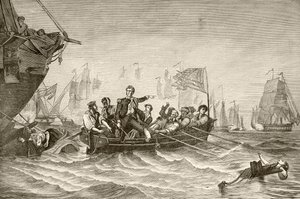 Commandant Oliver Hazard Perry die overgaat van US Brig Lawrence naar US Brig Niagra tijdens de Slag bij Lake Erie