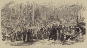 Meidagfestival in het bos van Sokolniki, nabij Moskou (gravure)