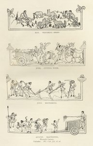 Mei, Juni, Juli en Augustus, uit The Julius Calendar and Hymnal, illustratie uit History of the English People door English School