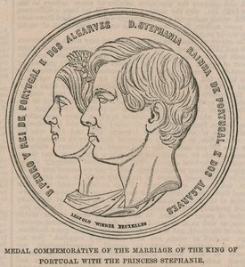 Medaille ter herdenking van het huwelijk van de koning van Portugal met prinses Stephanie door English School