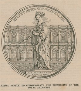Medaille geslagen ter herdenking van de herbouw van de Royal Exchange door English School
