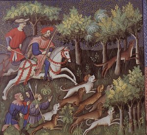 Middeleeuwse aristocraten jagen op vossen