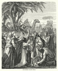Melchizedek zegent Abram (gravure) door English School