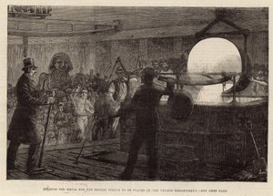 Het smelten van het metaal voor de bronzen sfinx die op de Thames Embankment wordt geplaatst (gravure) door English School