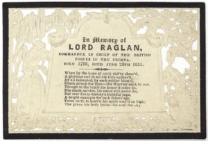 Gedenkkaart ter nagedachtenis aan Lord Raglan door English School