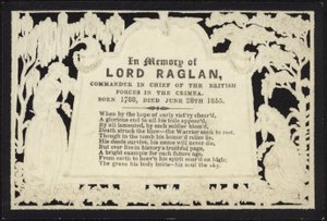 Gedenkkaart ter nagedachtenis aan Lord Raglan door English School