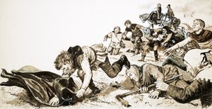 Mannen van Haxey achtervolgen de zijden kap van Lady de Mowbray door English School