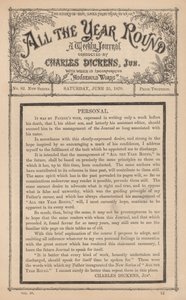 Bericht van Charles Dickens Junior in het weekblad All The Year Round, na de dood van zijn vader door English School