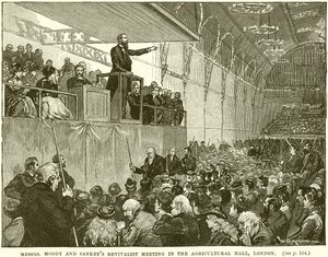 Revivalistische Bijeenkomst van de Heren Moody en Sankey in de Agricultural Hall, Londen door English School