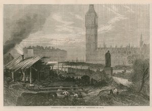 Metropolitan District Railway werken bij Westminster door English School
