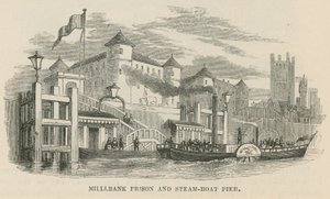 Millbank Gevangenis en stoombootpier door English School