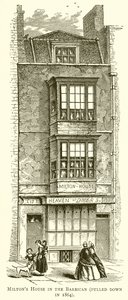 Miltons huis in de Barbican (afgebroken in 1864)