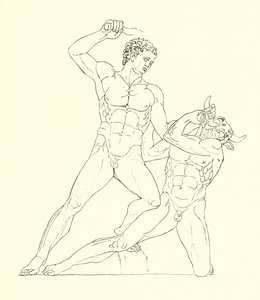 Minotaurus gedood door Theseus, de vriend van Hercules door English School