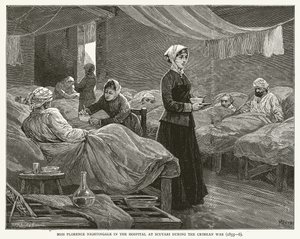 Miss Florence Nightingale in het Ziekenhuis van Scutari tijdens de Krimoorlog (1855-6) door English School