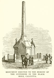 Monument opgericht ter nagedachtenis aan de slachtoffers in het Zwarte Gat, Calcutta door English School