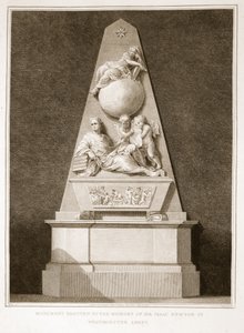 Monument opgericht ter nagedachtenis aan Sir Isaac Newton in Westminster Abbey, illustratie uit David Humes The History of England, uitgegeven door R. Bowyer, Londen, 1812