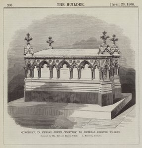 Monument, op Kensal Green Cemetery, voor Generaal Forster Walker, ontworpen door Mr Edward Blore, FRS (gravure) door English School