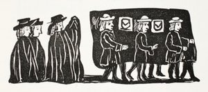 Moeder Bunchs Begrafenis, illustratie uit Chap-books van de Achttiende Eeuw door John Ashton, uitgegeven 1882