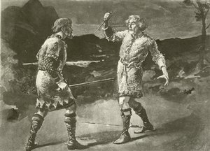 Mr Alexander als Macduff, en Mr Irving als Macbeth (gravure) door English School