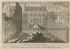 Het huis van meneer Bere, wonderbaarlijk gered van de brand in Ratcliffe, 23 juli 1794 door English School