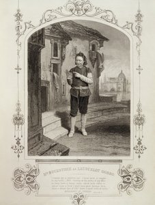 De heer Buckstone als Lancelot Gobbo, Act II Scene 2, in De Koopman van Venetië door William Shakespeare (1564-1616) door English School