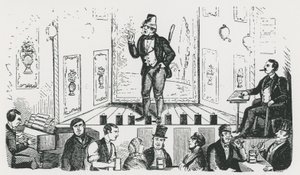 Mr C George, de Ierse zanger, optredend in het Borough Music Hall, Union Street, Southwark door English School