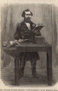 Mr Charles Dickens leest Little Dombey in St Martins Hall