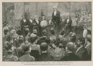 Mr Gladstone ontvangt het herdenkingsalbum in de National Liberal Club door English School