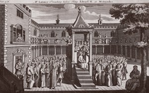 Meneer Latimer predikend voor koning Edward VI in Westminster, illustratie uit Foxes Martelaren ca. 1703 door English School