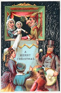Mr. Punch met maretak, kerstkaart