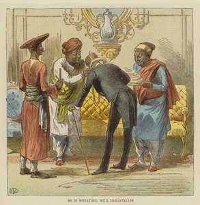 Bruiloftsfeest van de heer Row Bahawdur Ramchunder Gopaldas (kleur litho) door English School