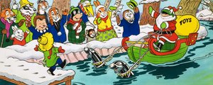 Meneer Pad op een slee met Kerstmis door English School