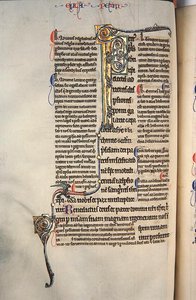 Ms.27, f.97v: Pagina uit een geannoteerde kopie van het Nieuwe Testament door English School
