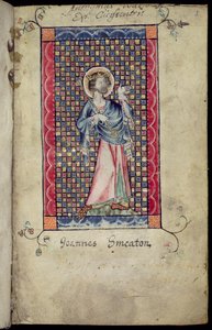 Ms 1-2005, f.1r: St. Edmund, miniatuur uit de Macclesfield Psalter, Gebruik van Sarum, Oost-Anglia, c.1330