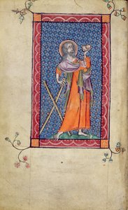 Ms 1-2005, f.1v: St. Andreas, miniatuur uit de Macclesfield Psalter, Gebruik van Sarum, Oost-Anglia, c.1330 door English School