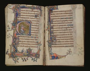 Ms 1-2005, ff.207v-208r: Jesaja biddend, gehistorieerde initiaal uit de Macclesfield Psalter, Use of Sarum, East Anglia, c.1330 door English School