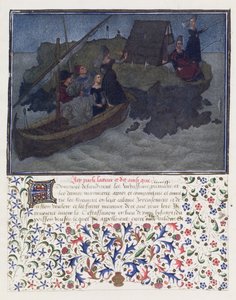 Ms. 2597 Hart, Verlangen en Vrijgevigheid landen in de nacht met Verloofde en Verwachting op de rots van het Gezelschap en Vriendschap, facsimile editie van Livre du Coeur d