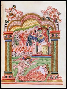 Ms 274 (Y-6) fol.37 De Droom en de Aanbidding van de Wijzen, uit het Missaal van Robert van Jumieges, c.1016 door English School