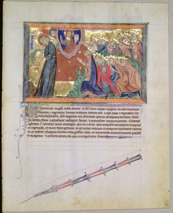 De 7e engel blaast op zijn trompet en de 24 Ouderen aanbidden God, uit de Gulbenkian Apocalyps, c.1265-70 door English School