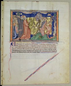 De mensen aanbidden het beest en de draak, uit de Gulbenkian Apocalyps, c.1265-70 door English School